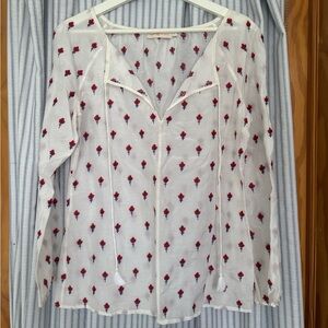 TORY BURCH White and Red Floral Women's Top